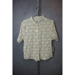 Roark Mens Button Up Short Sleeve Shirt Eggshell Palm Print Breathable Stretch S